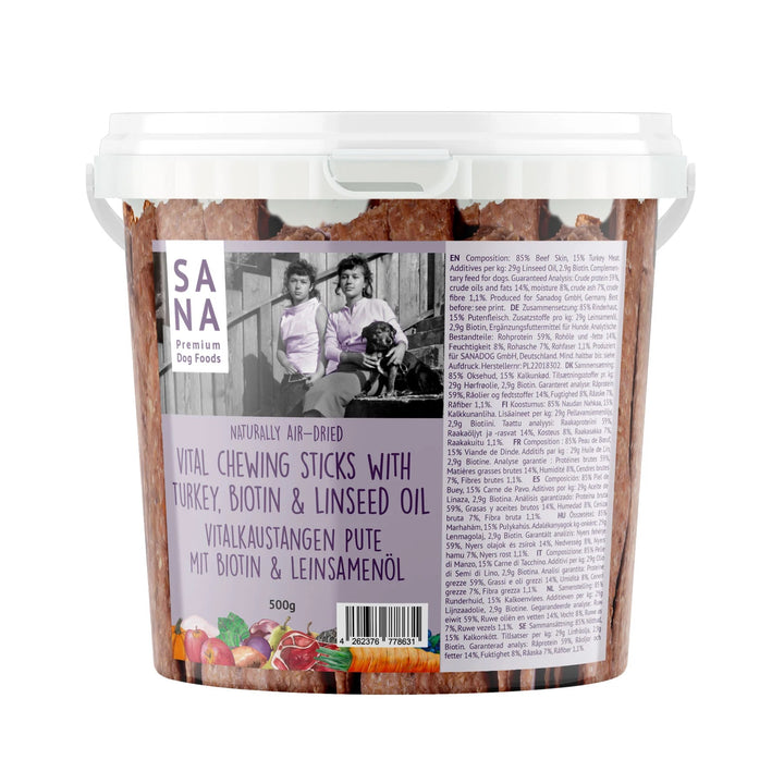Tyggepinner med Okse, Kalkun, Biotin & Linfrøolje 500 g